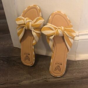 BEAST FASHION Yellow & White Striped Knot Slide Sandals